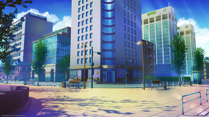 Cityscape with modern buildings and trees