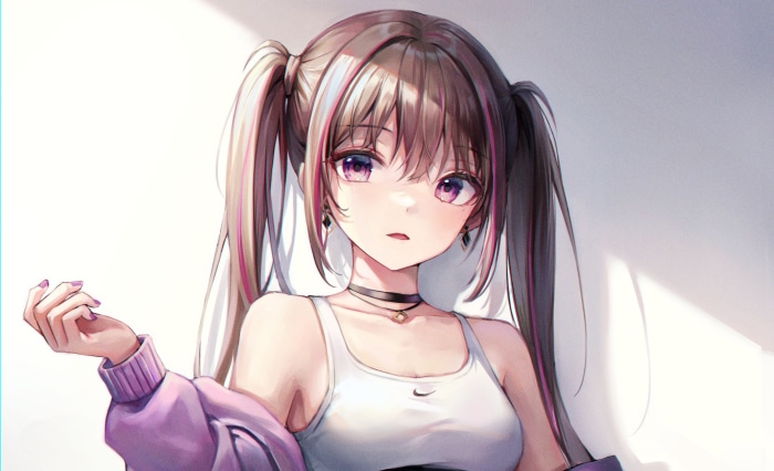 Anime girl with pigtails wearing a tank top