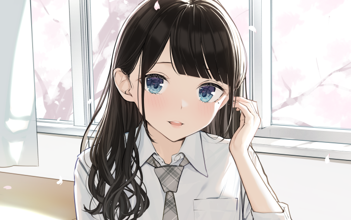 Girl in School Uniform by the Window