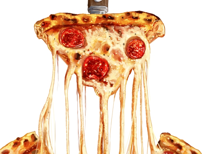 Slice of pepperoni pizza with melted cheese