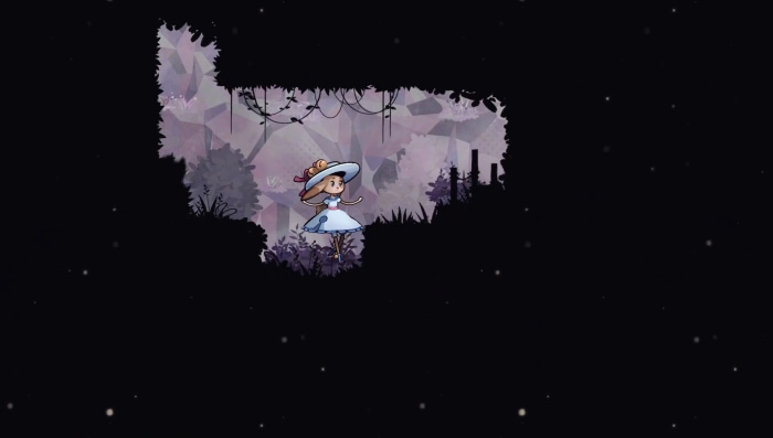 Girl in a blue dress and hat in a forest