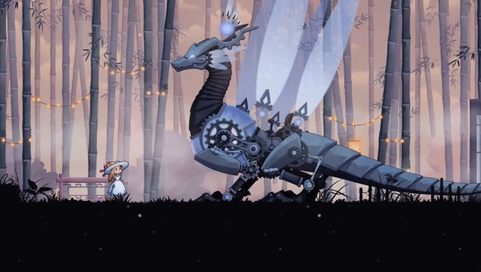 Steampunk Dragon and Girl in Bamboo Forest