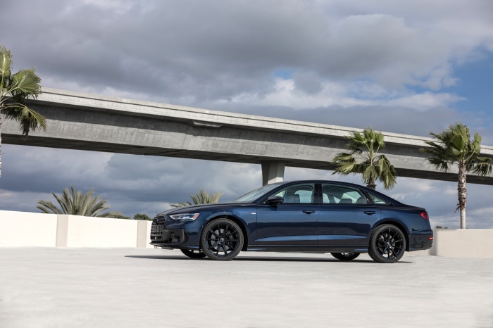 Dark Blue Audi A8 Sedan with Black Wheels