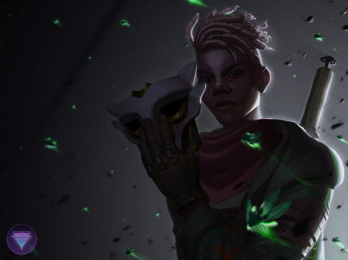 Ekko from League of Legends holding a mask