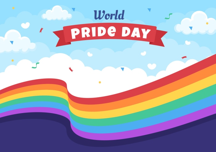 World Pride Day rainbow flag in the sky
