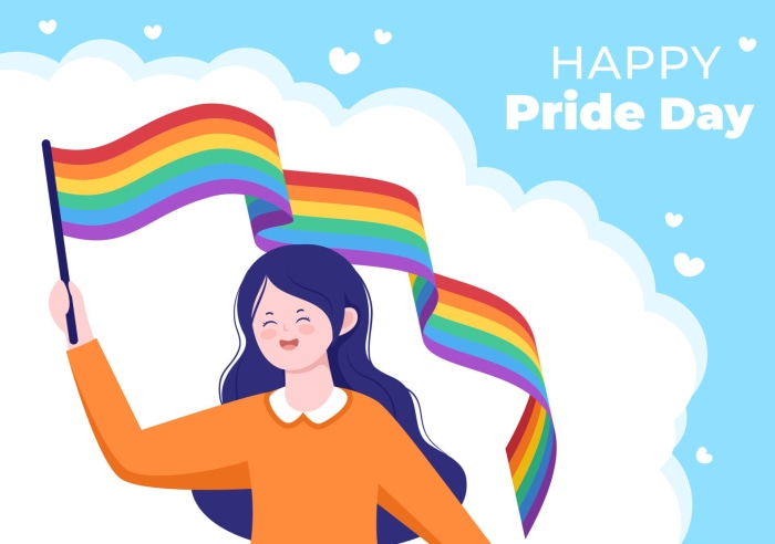 Happy Pride Day illustration with rainbow flag