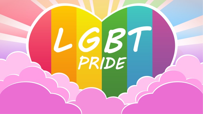 LGBT Pride Heart with Rainbow and Clouds