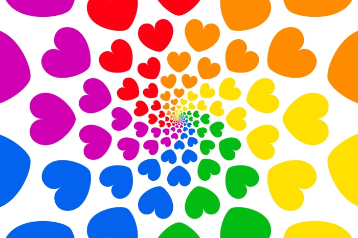 Rainbow hearts spiral pattern