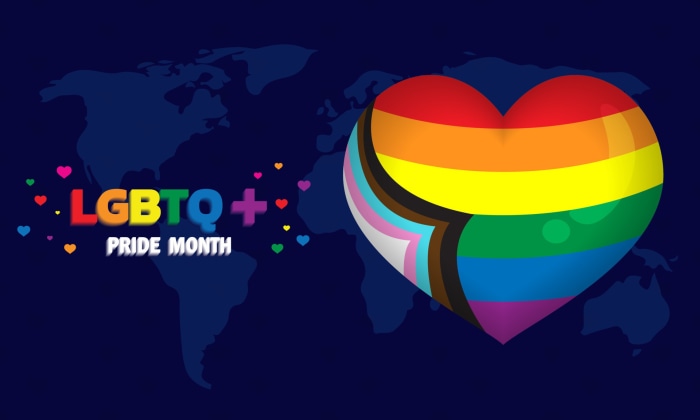 LGBTQ+ Pride Month Heart on World Map