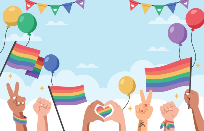 LGBTQ+ Pride Celebration with Flags and Balloons