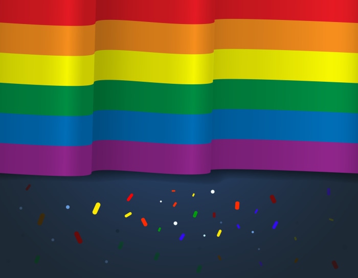 Rainbow flag with confetti