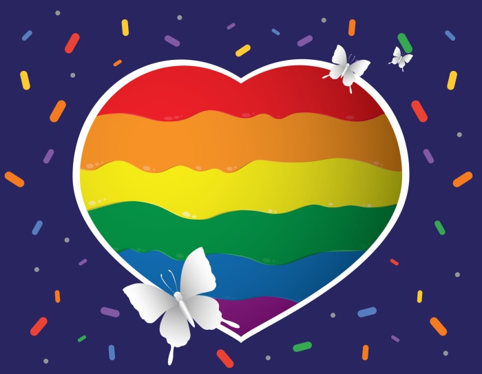 Rainbow Heart with Butterflies and Sprinkles