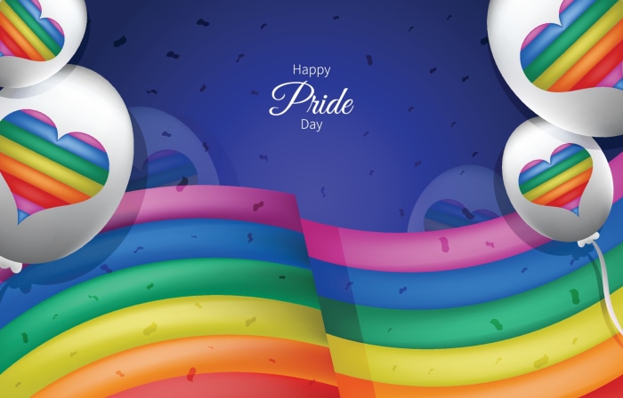 Happy Pride Day Balloons and Rainbow