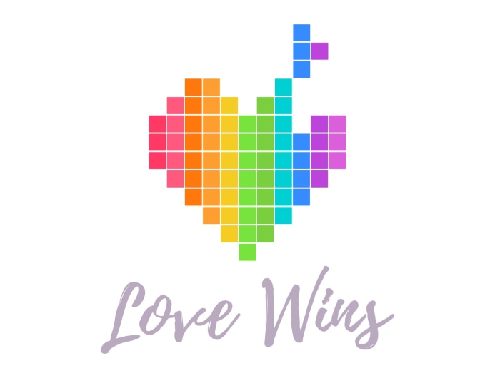Pixelated Rainbow Heart with "Love Wins"