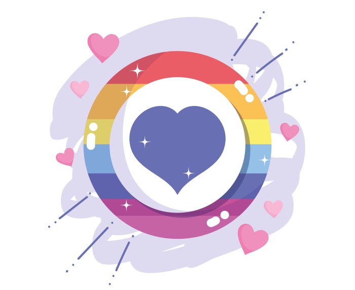 LGBT rainbow heart with pink hearts