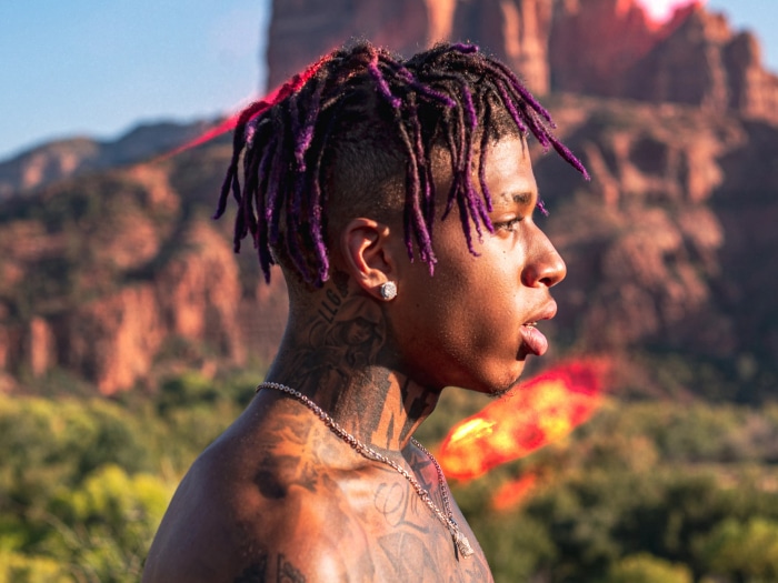 NLE Choppa with Purple Dreadlocks in Sedona
