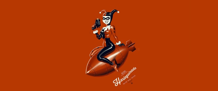 Harley Quinn from Batman: The Animated Series riding a bomb