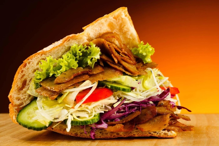 Doner Kebab Sandwich with Fresh Vegetables