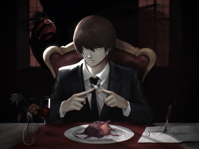 Light Yagami from Death Note eating a heart