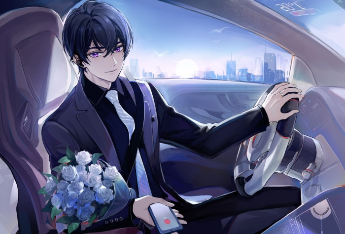 Izumi Kei from Tears Of Themis in a car
