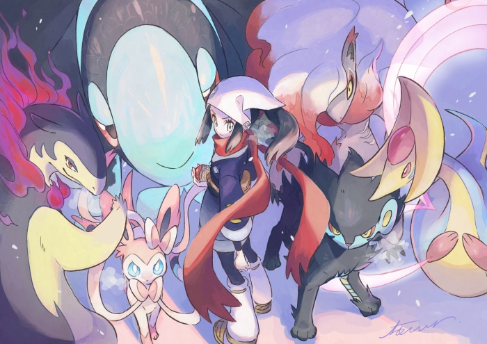 Akari from Pokémon Legends: Arceus with Pokémon