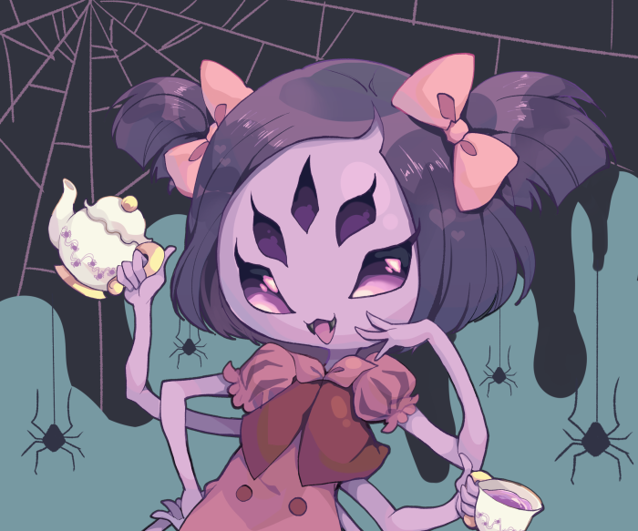 Muffet from Undertale holding tea