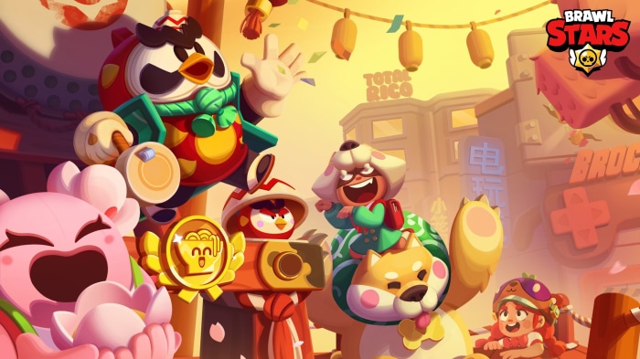Brawl Stars characters celebrating in a Japanese-themed festival