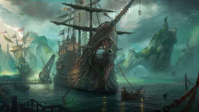 League of Legends ship in a misty harbor