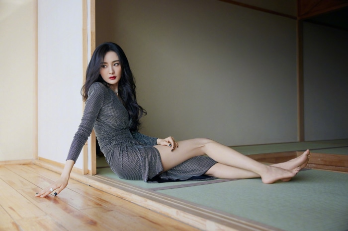 Yang Mi in a grey dress