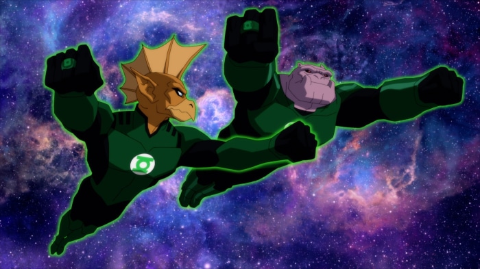 Green Lanterns Tomar-Re and Kilowog in space
