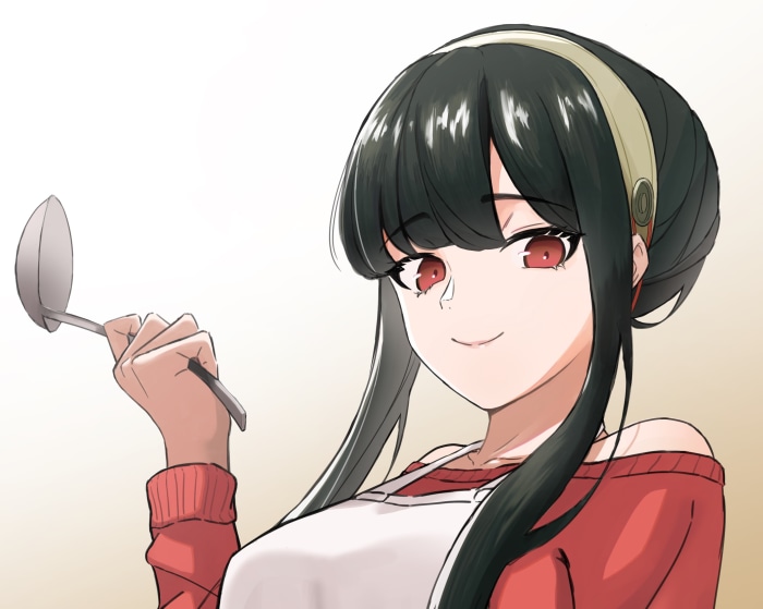 Yor Forger from Spy X Family holding a ladle