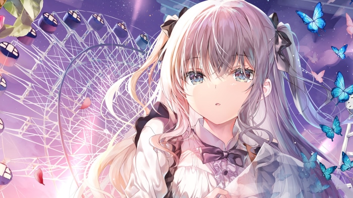 Anime girl with butterflies and Ferris wheel