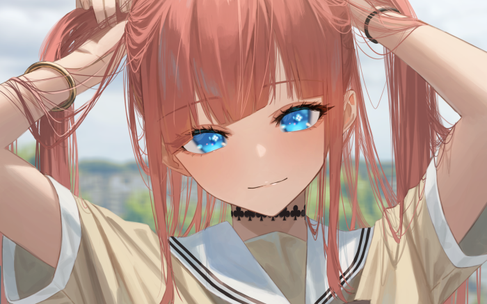 Girl with pink hair and blue eyes