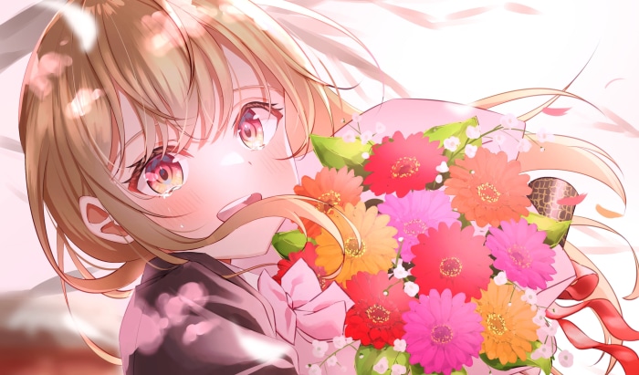 Girl holding a bouquet of flowers