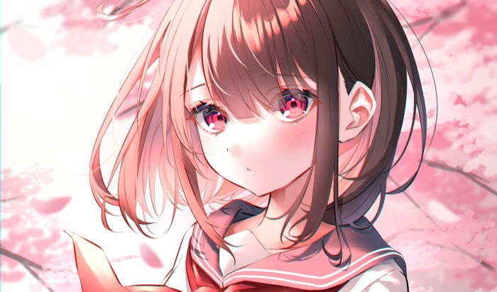 Anime Girl with Pink Cherry Blossoms