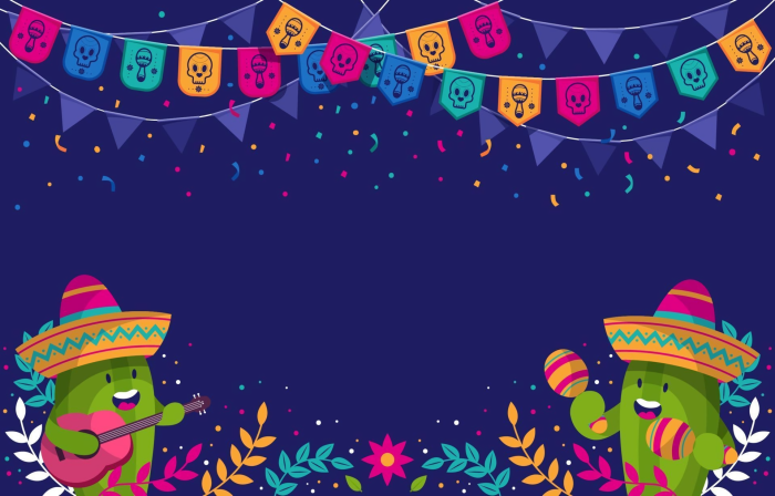 Cinco de Mayo celebration with cacti and banners
