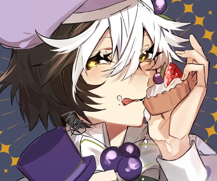 Kyūsaku Yumeno from Bungou Stray Dogs eating a tart