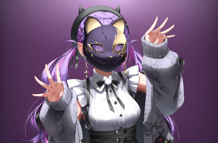 Tokoyami Towa from Hololive wearing a cat mask