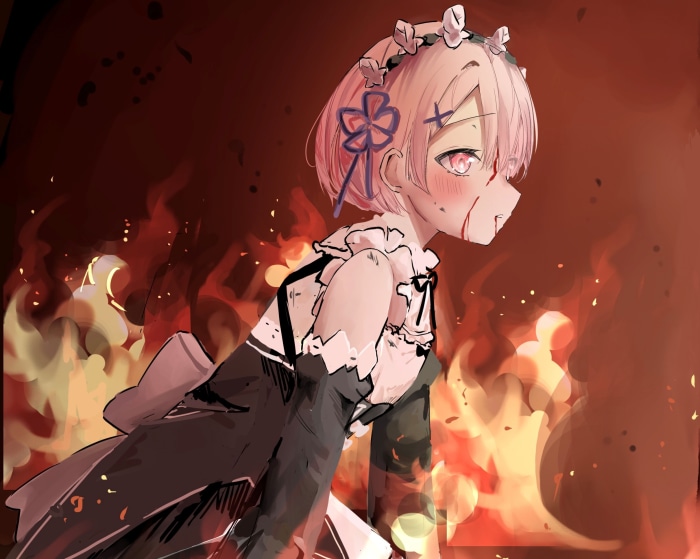 Ram from Re:ZERO -Starting Life In Another World- in fire