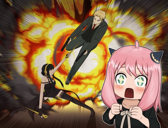 Anya, Yor, and Loid Forger from Spy X Family in action