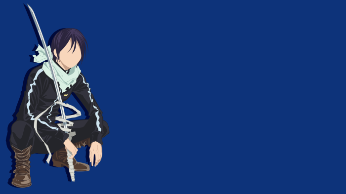 Yato from Noragami crouching with a sword