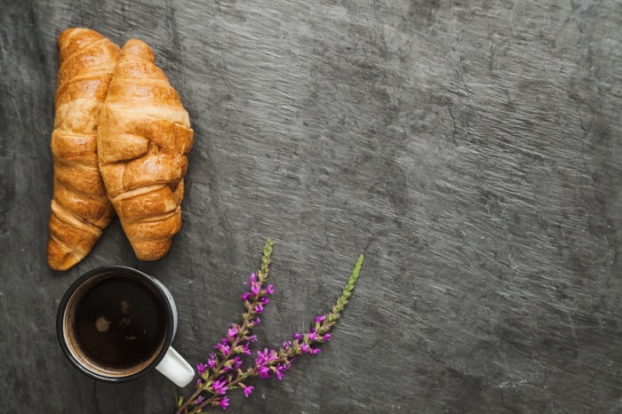 Coffee and Croissants with Flowers