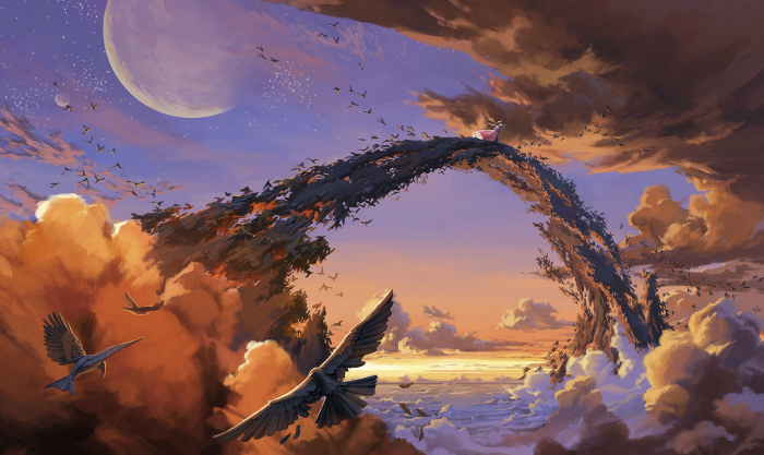 Bridge of Birds with Deer and Moon