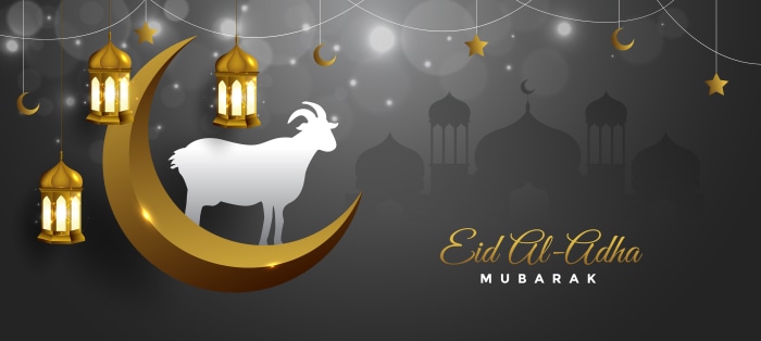 Eid Al-Adha Mubarak with Goat and Lanterns 4K