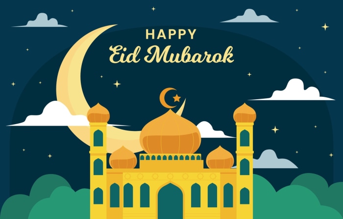 Happy Eid Mubarak Mosque Crescent Moon