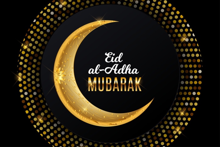 Eid al-Adha Mubarak Golden Crescent Moon