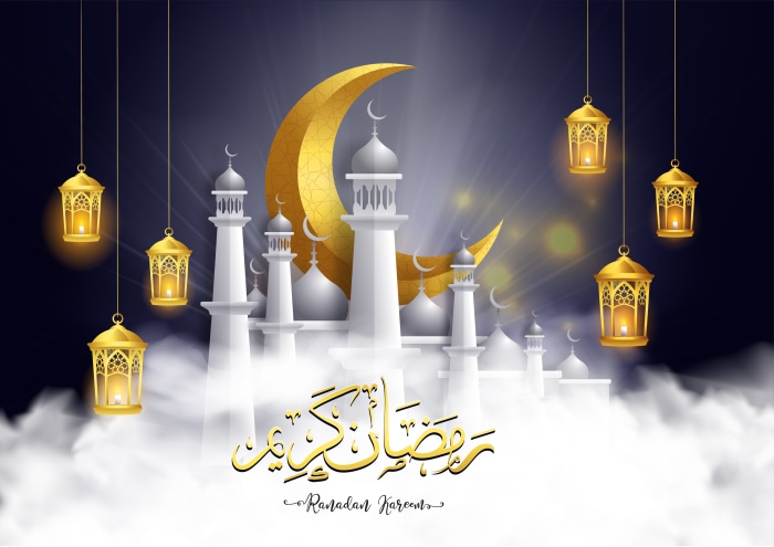 Ramadan Kareem Islamic Mosque and Lanterns
