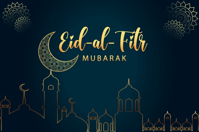 Eid al-Fitr Mubarak with Crescent Moon and Mosques