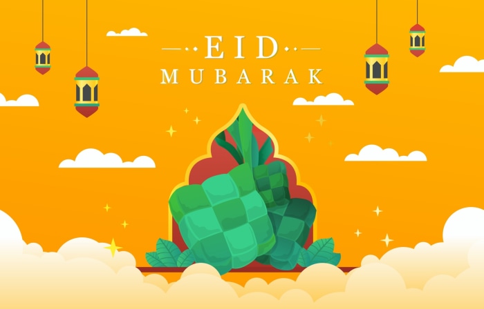 Eid Mubarak lanterns and ketupat illustration
