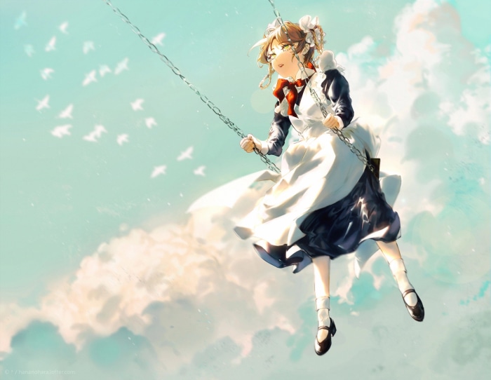 Girl in Maid Outfit on a Swing